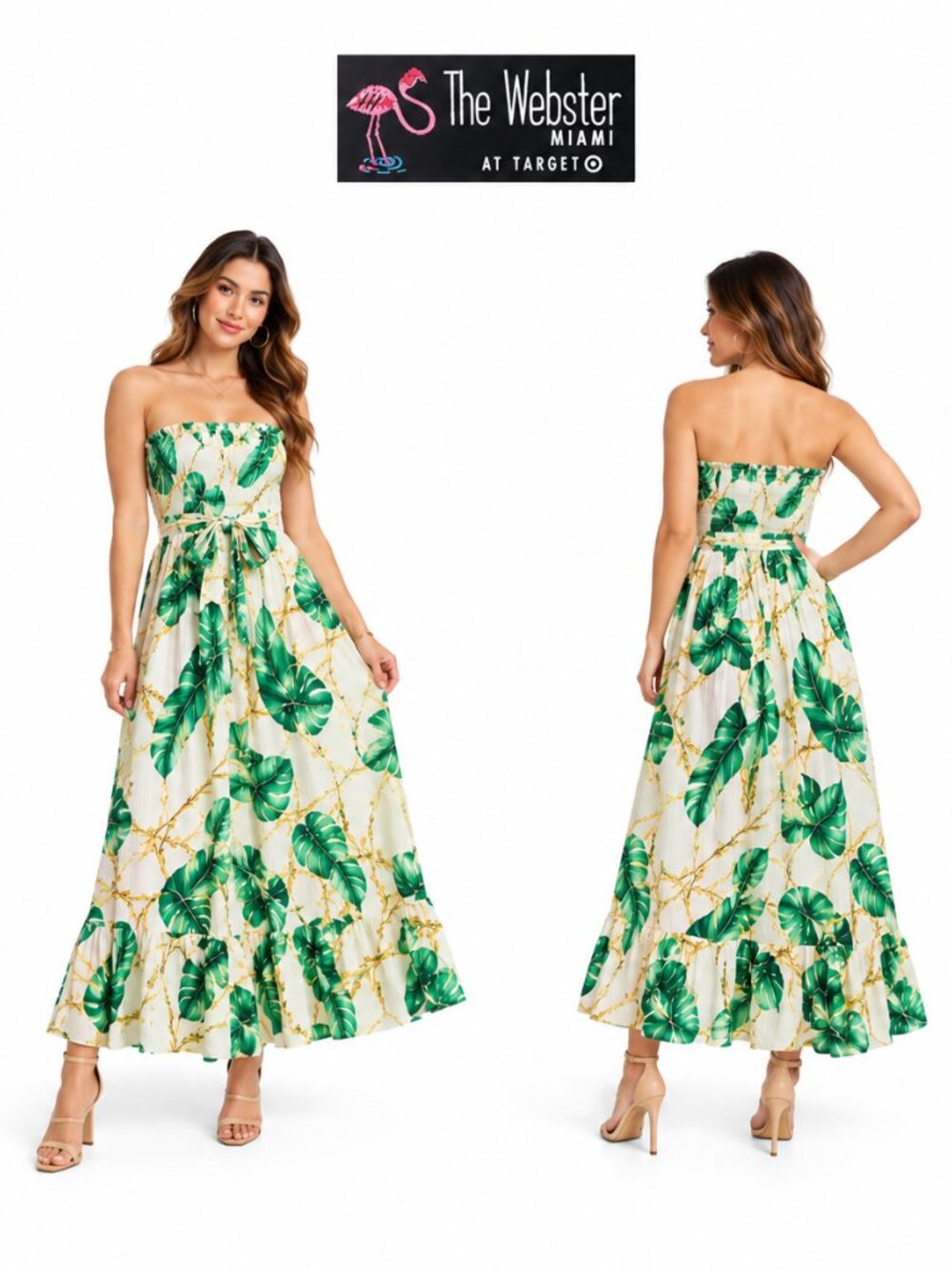 The Webster Miami at Target Strapless Palm Leaf Maxi Dress Green White XS